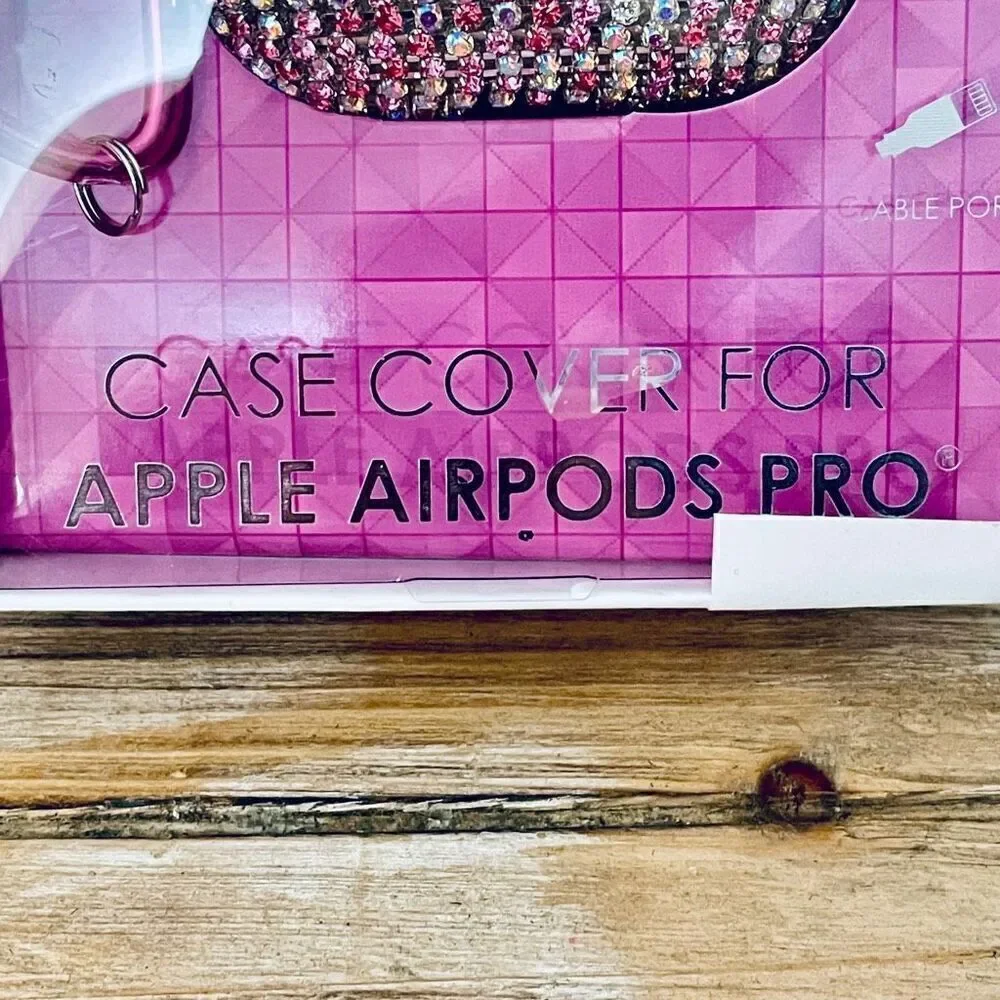 NWT Bling Pink Rhinestones case cover Apple AirPods Pro Anti shock & carabiner